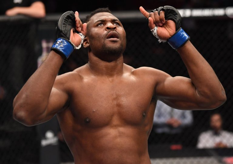 Francis Ngannou after securing a UFC victory