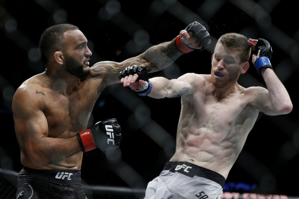 John Lineker of Brazil punches Cory Sandhagen during their bantamweight bout at UFC Fight Night at BB&T Center on April 27, 2019 in Sunrise, Florida.