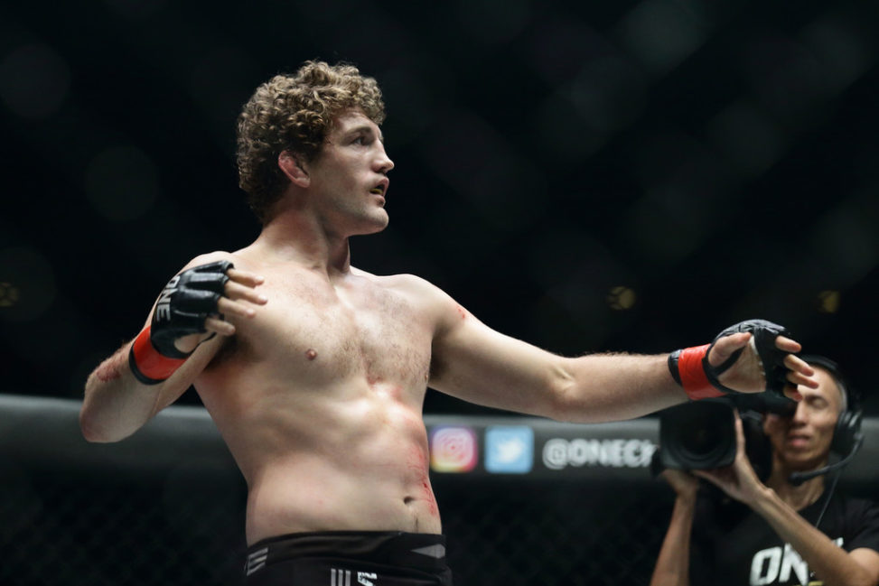 Ben Askren of United States celebrates after defeating Agilan Thani