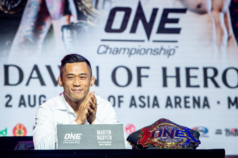 Martin Nguyen smiling while at the ONE: Dawn of Heroes press conference