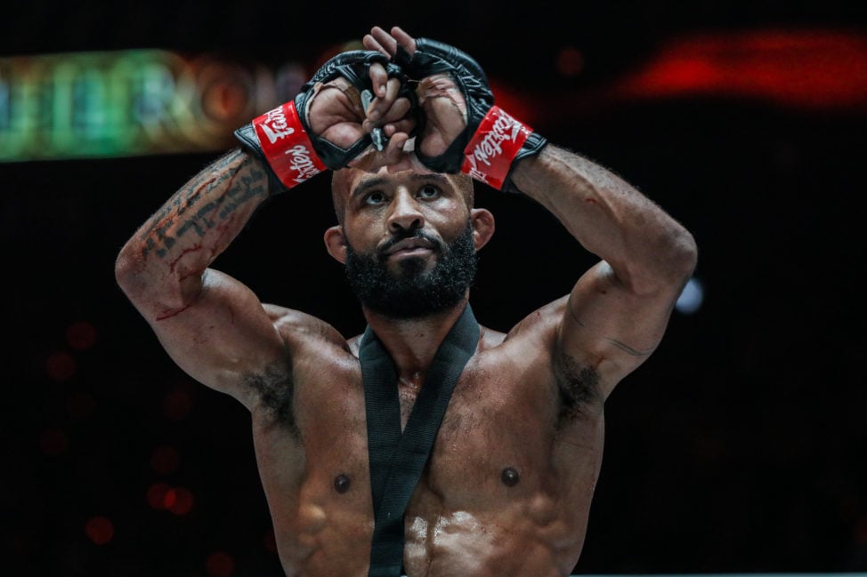 Demetrious Johnson gestures after winning at ONE Championship: Dawn of Heroes in Manila, Philippines