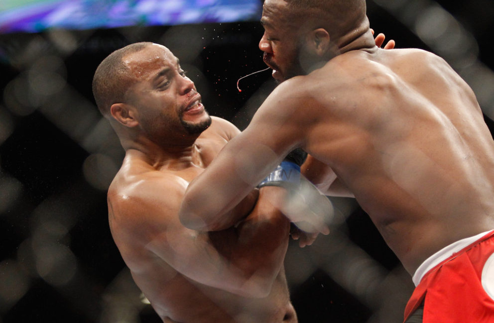 Daniel Cormer and Jon Jones fight at close range during UFC 182