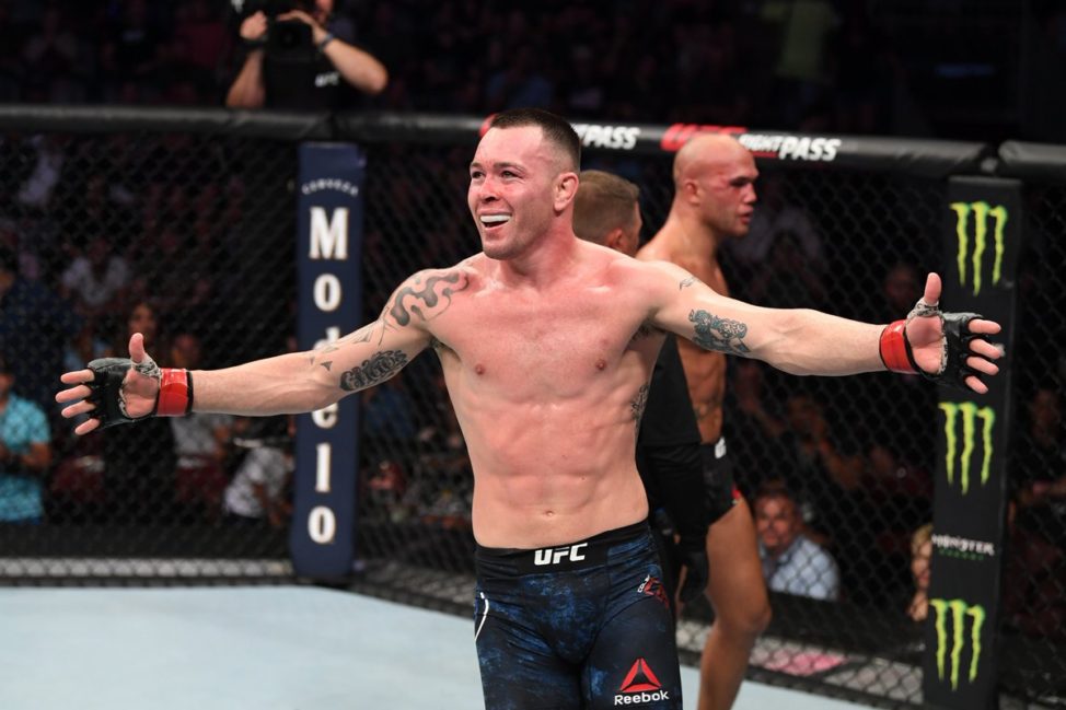 Colby Covington celebrates after his fight with Robbie Lawler at UFC Newark