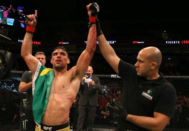 Vicente Luque celebrates following UFC Uruguay win against Mike Perry