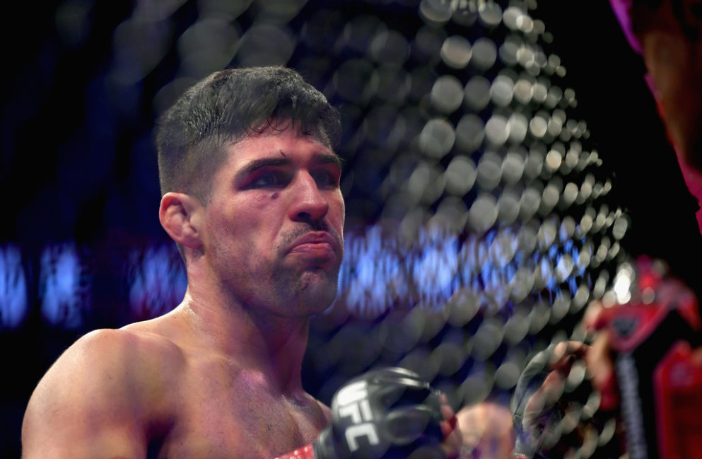 Vicente Luque fights Jalin Turner in their welterweight bout during the UFC 229 event