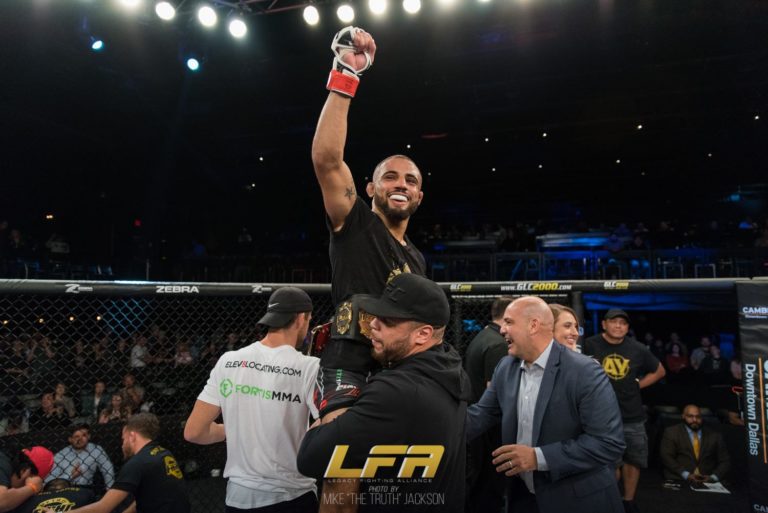 Miles Johns celebrates his win at LFA 55