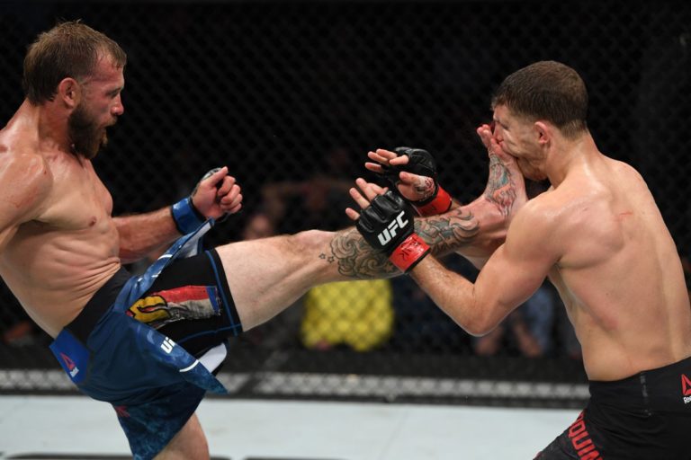 Donald Cerrone lands a left front kick against Al Iaquinta