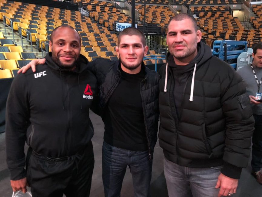 Cain Velasquez, Khabib Nurmagomedov, and Daniel Cormier together