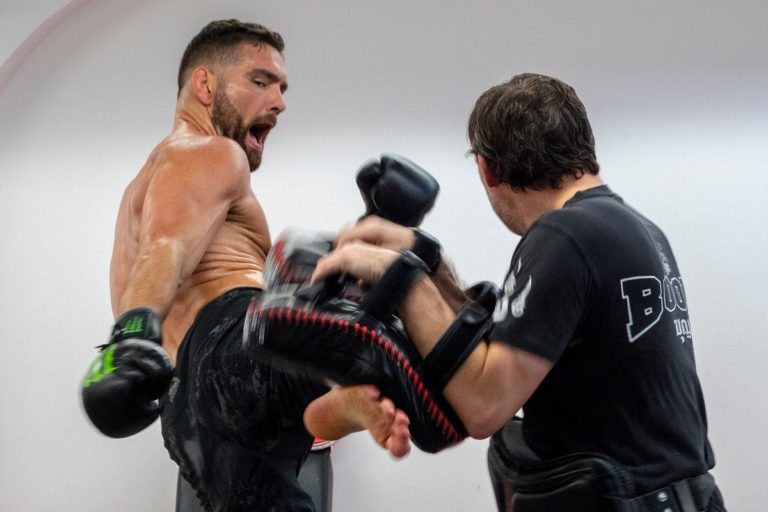 Chris Weidman kicks during training for his UFC bout