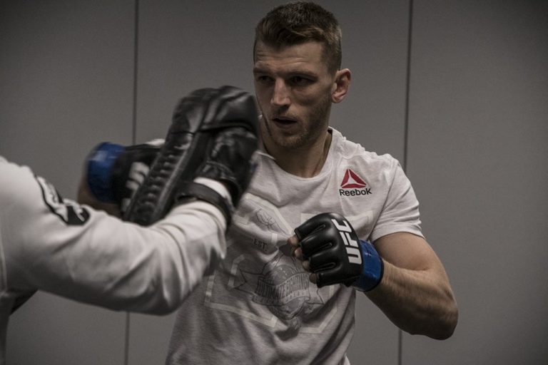 Dan "The Hangman" Hooker warms up before his UFC bout