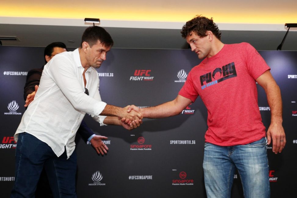 Demian Maia and Ben Askren shake hands before UFC Singapore