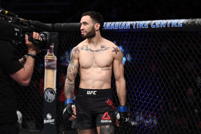 Shane Burgos inside the cage before his UFC fight