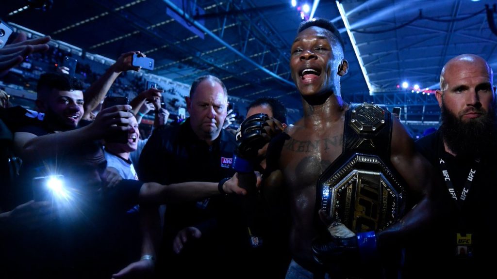 Israel Adesanya after winning the UFC Middleweight Championship