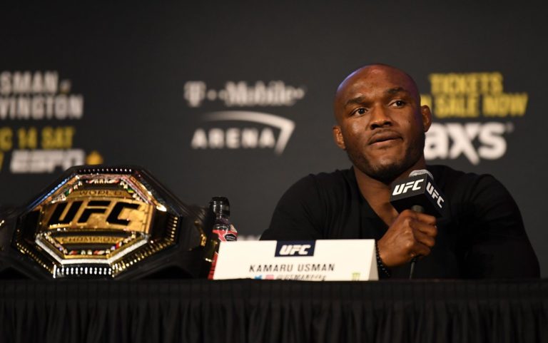 Kamaru Usman at a UFC press conference