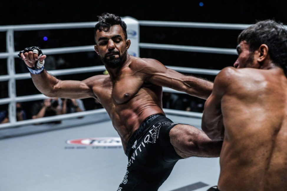 Gary Mangat attempts a kick in his ONE Championship bout