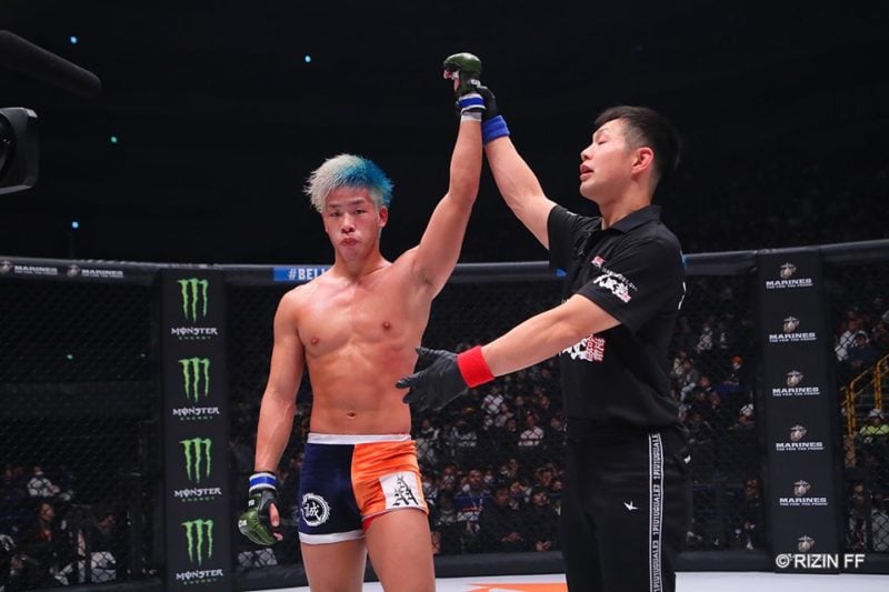 Makoto Takahashi gets his hand raised following a win over Yusaku Nakamura.