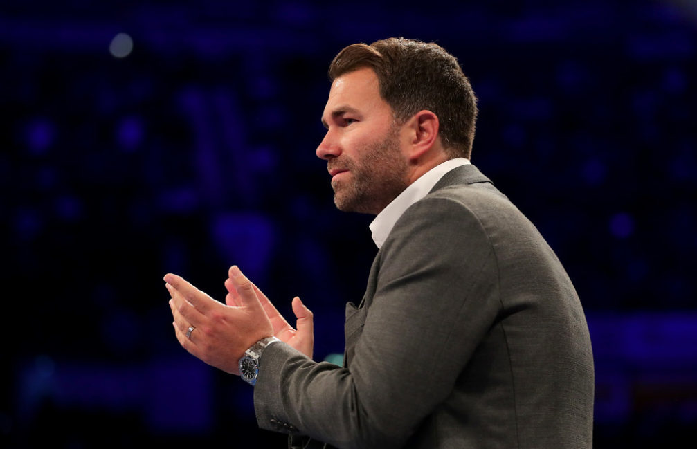 Eddie Hearn, Boixng promoter looks on prior to the Final Eliminator For WBA World Lightweight Title fight between Anthony Crolla and Daud Yordan of Indonesia