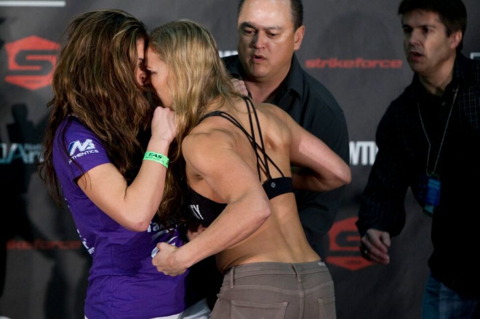 Ronda Rousey and Miesha Tate staredown