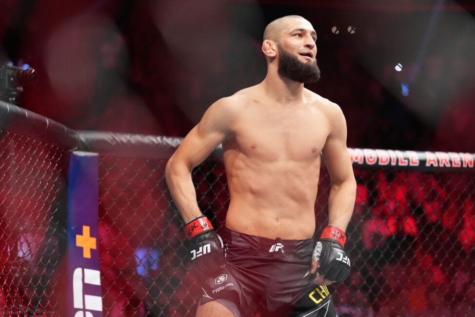 Khamzat Chimaev awaits his opponent inside the UFC Octagon (Zuffa LLC)