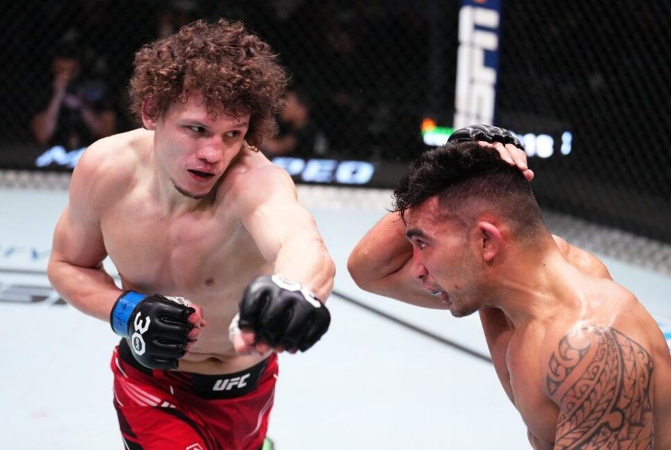 Roman Kopylov of Russia punches Punahele Soriano in a middleweight fight during the UFC Fight Night event at UFC APEX on January 14, 2023 in Las Vegas, Nevada. (Photo by Chris Unger/Zuffa LLC via Getty Images)